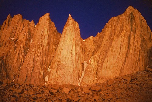 In 1983 I saw the sun hitting the east face of the Mt. Whitney escarpm...