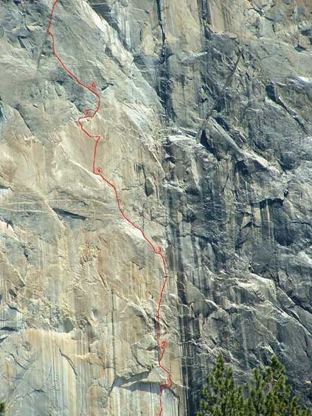 The first 7 pitches of the route.
