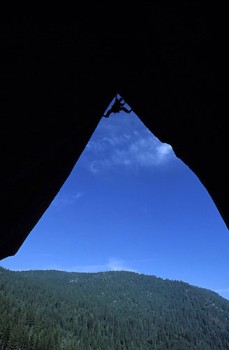 Tommy Caldwell stemming at the top of Grand Illusion at Sugarloaf.