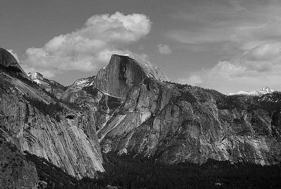 A cool shot of Half Dome with Royal Arches on the left.