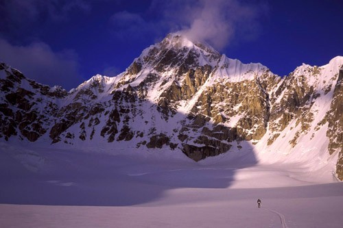 A climber approaching the West Face of Kahiltna Queen.