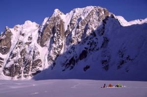 Climbers camped on the West Fork of the Ruth Glacier with the Rooster ...