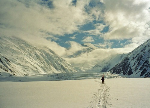 Tash Summit climbing up the lower Muldrow Glacier on Denali.