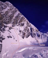 Mount Huntington - West Face Couloir V, 85-degree ice - Alaska, USA. Click to Enlarge