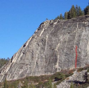 Lover's Leap, East Wall - Labor of Love 5.10a - Lake Tahoe, California, USA. Click to Enlarge