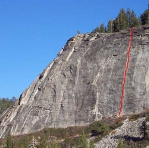 Lover's Leap, East Wall - The Line 5.9 - Lake Tahoe, California, USA. Click to Enlarge