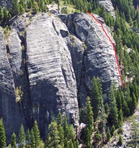 Lover's Leap, Lower Buttress - The Farce 5.5 - Lake Tahoe, California, USA. Click to Enlarge