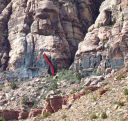 Brass Wall - Simpatico 5.10a R - Red Rocks, Nevada USA. Click for details.
