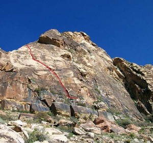 Windy Peak, East Face - Jackass Flats 5.6 - Red Rocks, Nevada USA. Click to Enlarge