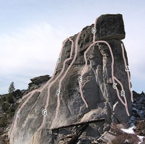 Phantom Spires, Middle Spire - Over Easy 5.7 - Lake Tahoe, California, USA. Click to Enlarge