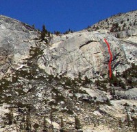 Harlequin Dome - By Hook or By Crook 5.11b - Tuolumne Meadows, California USA. Click to Enlarge