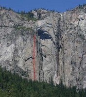 Ribbon Fall Wall - Gold Wall C2 5.9 - Yosemite Valley, California USA. Click to Enlarge