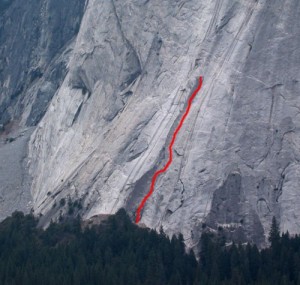 Glacier Point Apron - Goodrich Pinnacle, Right 5.9 R - Yosemite Valley, California USA. Click to Enlarge