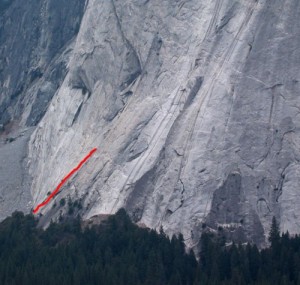 Glacier Point Apron - The Grack, Left 5.7 - Yosemite Valley, California USA. Click to Enlarge
