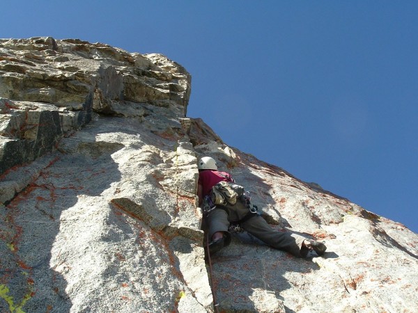 David Lepere leads the second pitch &#40;5.8&#41; of Dark Star, Temple Crag.