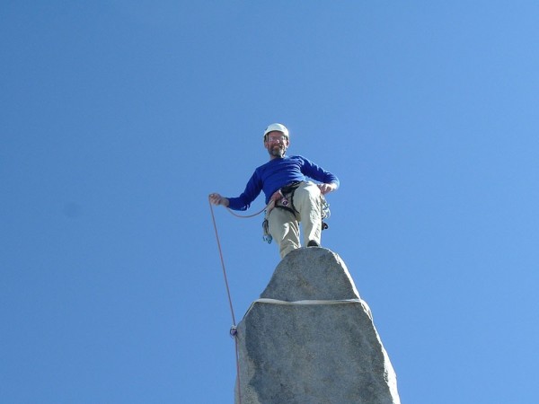 Ken Kenaga on the summit of Pirates, Starlight Peak.