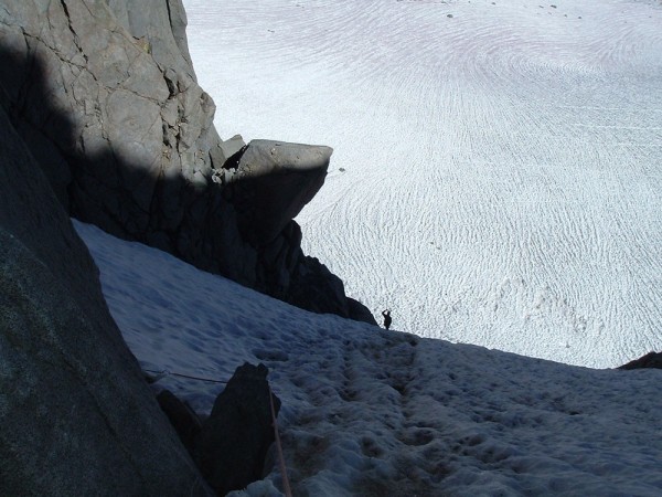 Looking down the V Notch Couloir