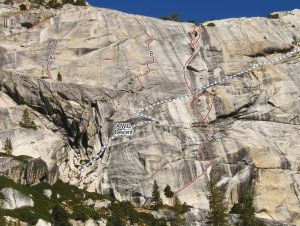 Mountaineers Dome - Pippin 5.9 R - Tuolumne Meadows, California USA. Click to Enlarge