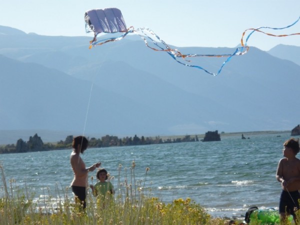 Winding down the kite session at Mono Lake.