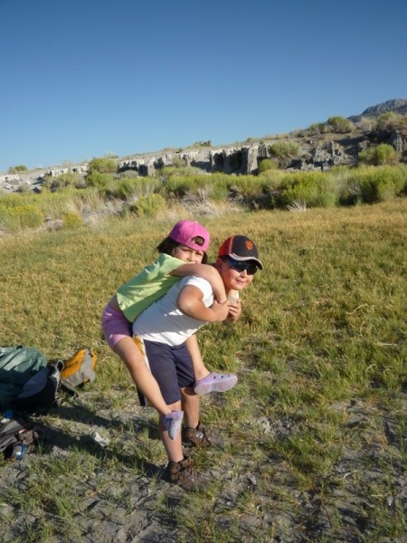 A little sibling bonding on the shores of Mono Lake.