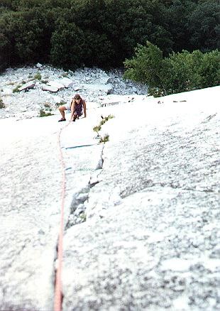 Julie Heinsman following midway up the route.