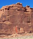 Great Wall - Chinese Eyes 5.10b - Desert Towers, Utah, USA. Click for details.