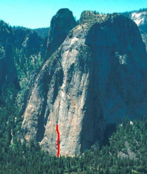 Middle Cathedral - Central Pillar of Frenzy 5.9 - Yosemite Valley, California USA. Click to Enlarge