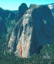 Middle Cathedral - Central Pillar of Frenzy 5.9 - Yosemite Valley, California USA. Click for details.