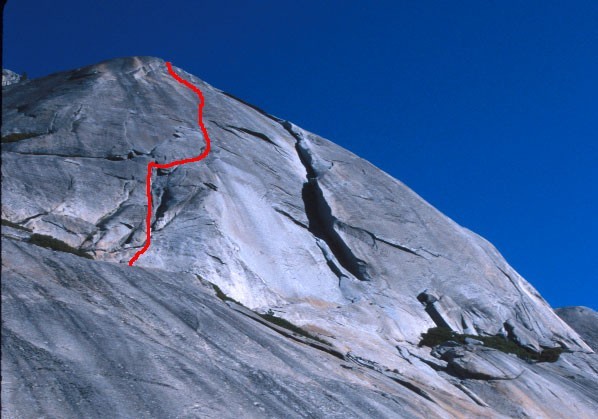 This route ascends a flake in the mirror-image of California.