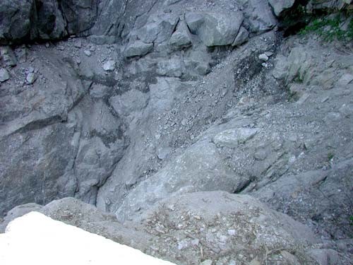 This shows the very top of the gully above the first rappel anchors.  ...