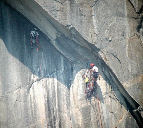 While it appears this climber is leading the fourth pitch of Tangerine...
