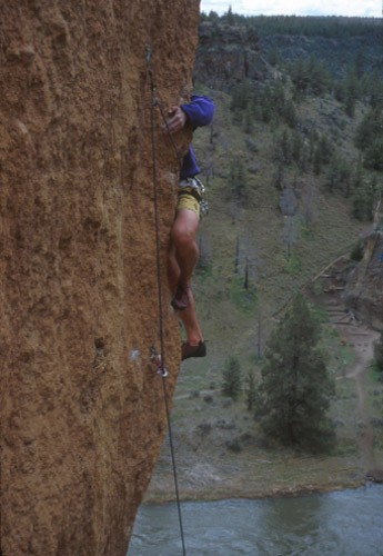 A climber on The Blade &#40;5.12a&#41; at Smith Rocks, Oregon.