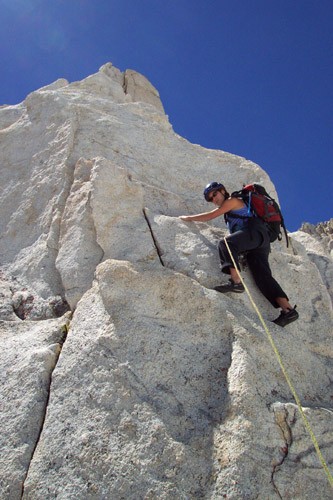 Sarah Felchin on pitch three &#40;5.4&#41; of Bear Creek Spire's North...