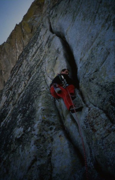 Starting up the crux pitch