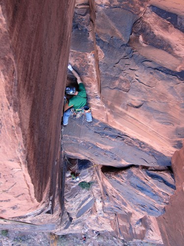 Unknown climbers behind us leading pitch 2 of Lighthouse Tower.