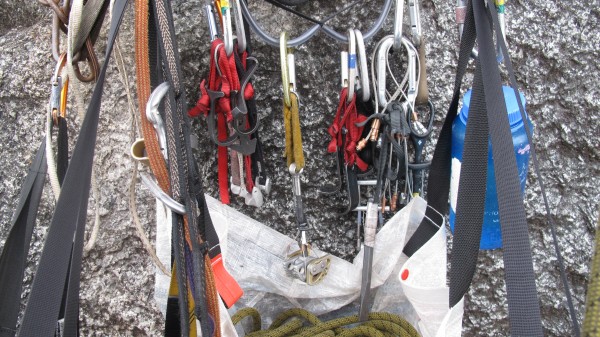 Extra gear as seen from my belay seat atop Pitch 2