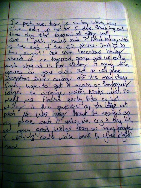 My journal from day 7. The only day I actually wrote in it.