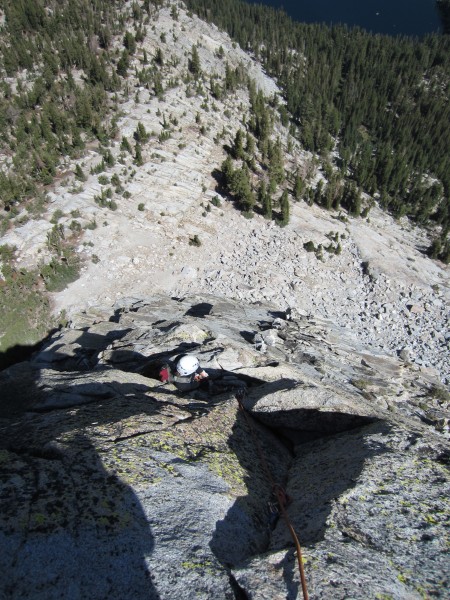 Looking down the arete from part-way up P3.