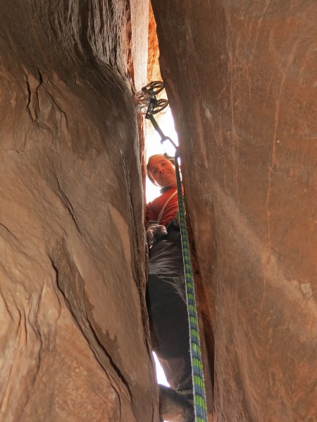 Looking up into the 2nd pitch from the belay
