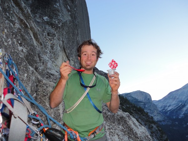 Andy enjoying dinner at the top of pitch 8. we set up the ledge here w...