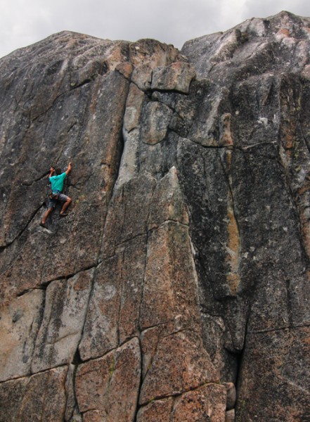 me approaching the crux on 'cracks begin to show'.