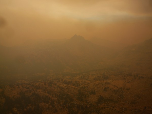 Hawksbeak Peak in smoke