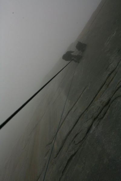 Climbing into the fog.