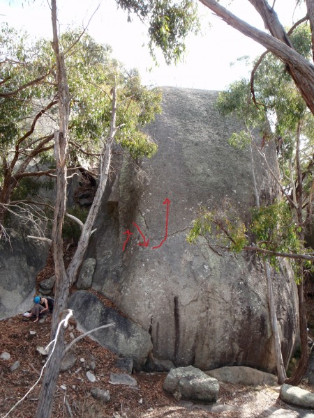 Milawa. The climb starts off on the left side of the rock and heads up...