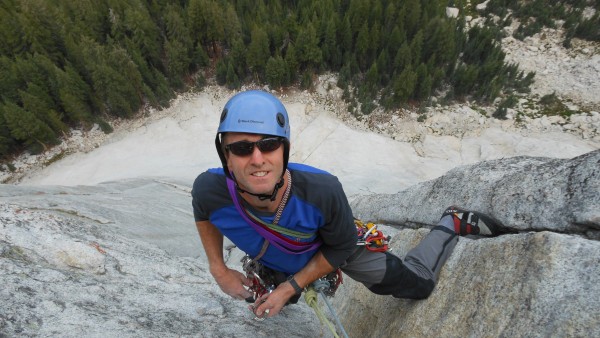Loz looking casual at the pitch three belay.