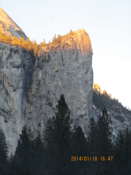 South face of Washington Column.  Dinner ledge is visible by the large...