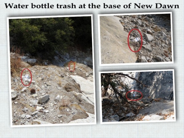 Waterbotle Trash at the Base of New Dawn, Sept 2013