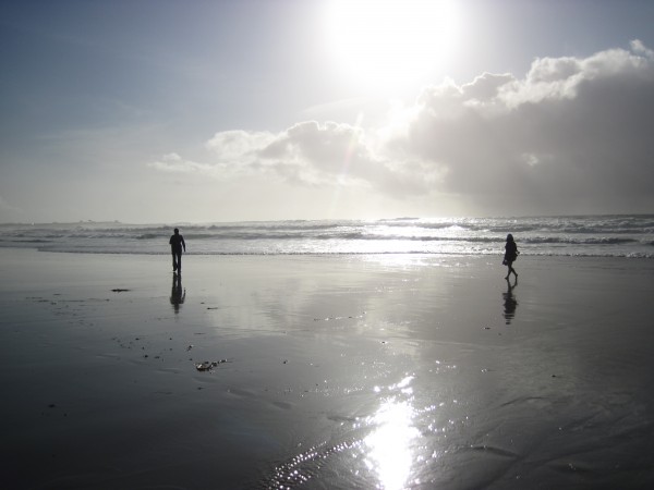 Our kid and South Korean student guest wading in the Pacific &#40;3/26...