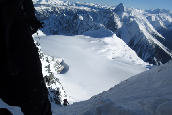 1.1 bootpacking up the central swiss couloir.