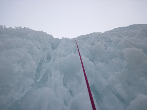 Back on the steep ice of the 2nd pitch of Curtain Call &#40;4/8/14&#41;.